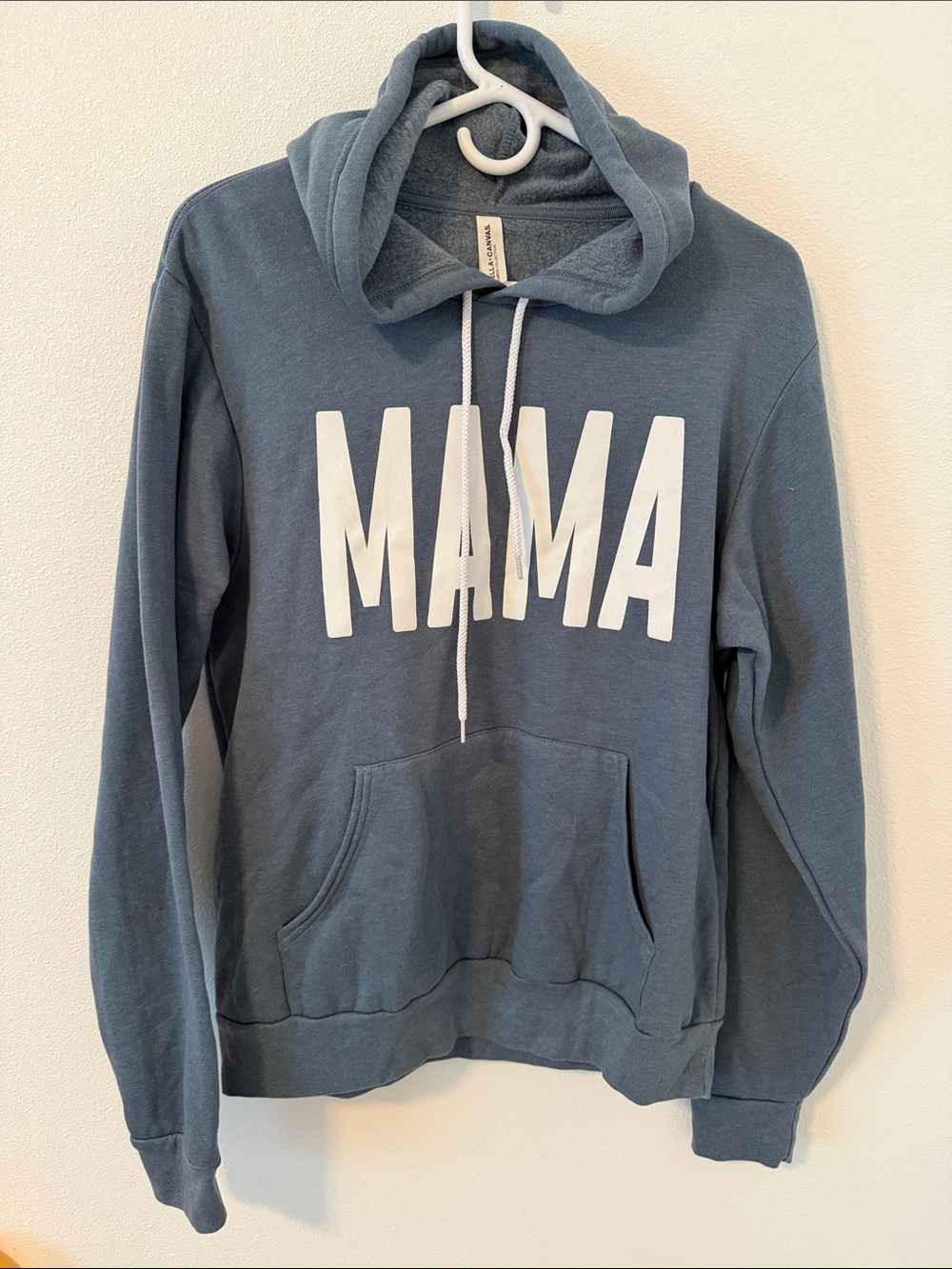 Bella Canvas Fleece Hoodie in Dusty Blue with White Drawstrings